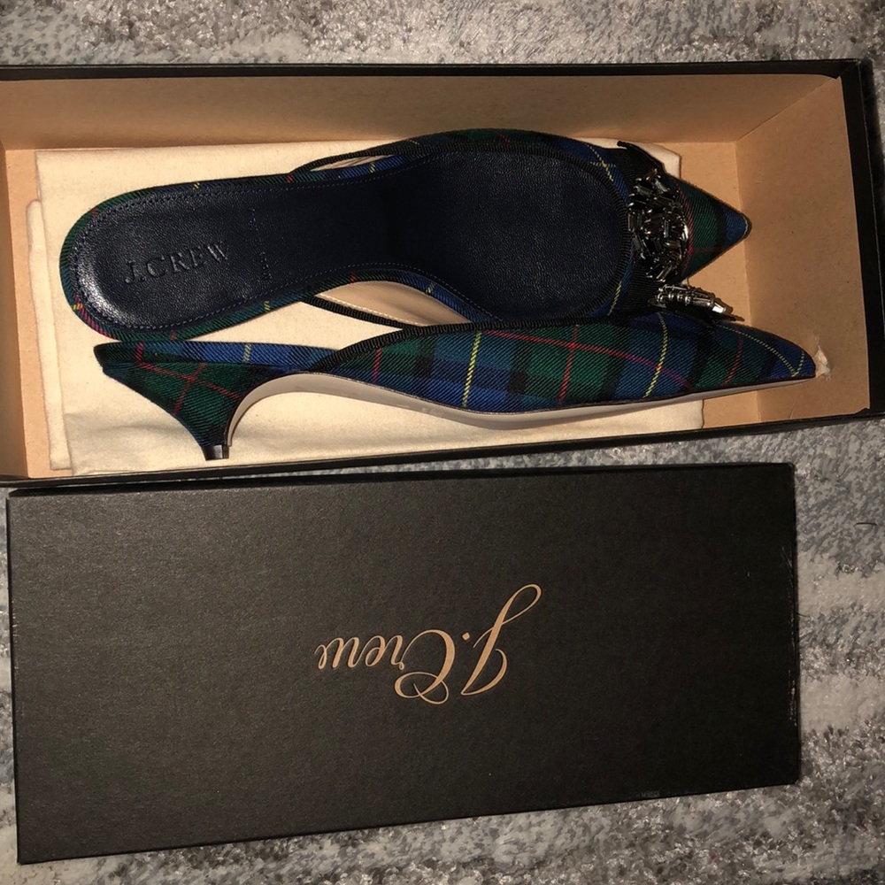 J Crew plaid kitten mule size 10